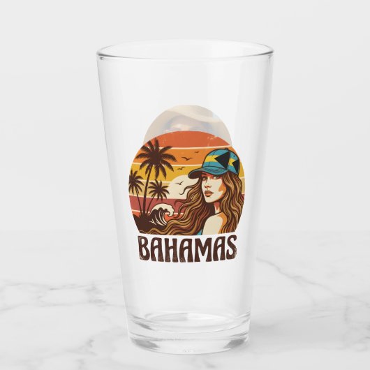 Personalized Photo Retro Bahamas Tropical Beach Glas (Voorkant)