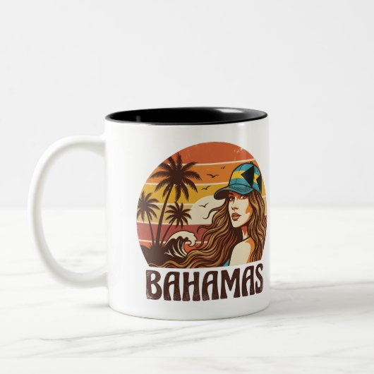 Personalized Photo Retro Bahamas Tropical Beach Tweekleurige Koffiemok (Links)