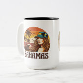 Personalized Photo Retro Bahamas Tropical Beach    Tweekleurige Koffiemok (Voorkant links)