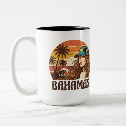 Personalized Photo Retro Bahamas Tropical Beach    Tweekleurige Koffiemok (Links)