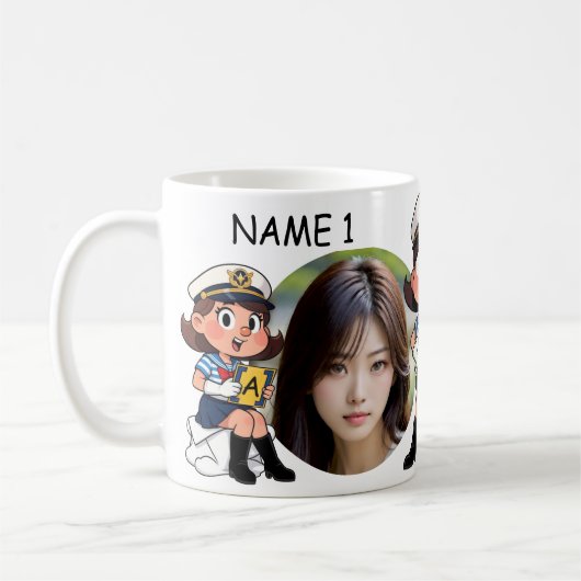 Personalized PHOTO Sailor Cartoon Character - NAME Koffiemok (Links)