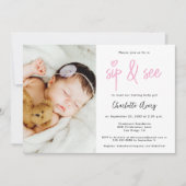 Personalized Photo Sip and See Baby Girl Shower Kaart (Voorkant)