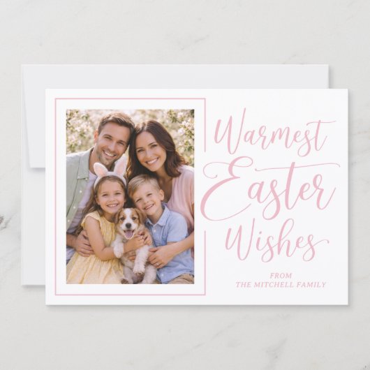 Personalized Photo Soft Pink On White Happy Easter Feestdagenkaart (Voorkant)