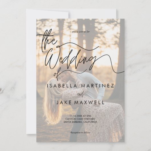 Personalized Photo Sunset Elegant Script  Wedding  Kaart (Voorkant)