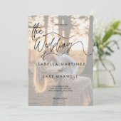 Personalized Photo Sunset Elegant Script  Wedding  Kaart (Staand voorkant)