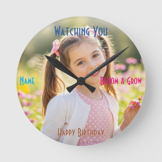 Personalized Photo & Text Custom Birthday Gift Ronde Klok (Voorkant)