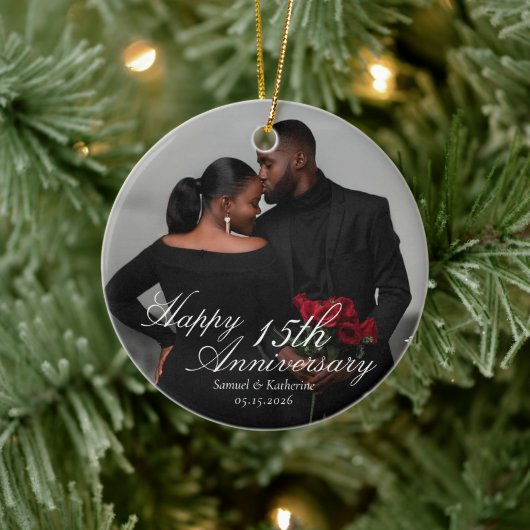 Personalized Photo Valentine Anniversary Keramisch Ornament (Boom)