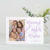 Personalized Photo Violet On White Happy Easter Feestdagenkaart (Staand voorkant)
