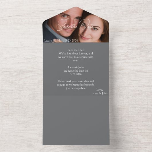 Personalized Photo Wedding Card Custom Text  All In One Uitnodiging (Binnen)