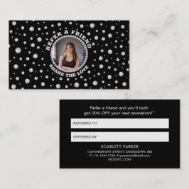 Personalized Photo with Pearls Circle on Black Aanbevelingskaartje