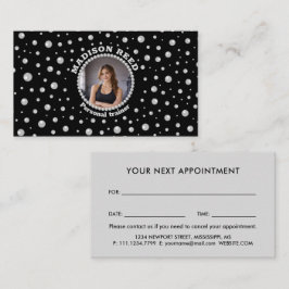 Personalized Photo with Pearls Circle on Black Afsprakenkaartje