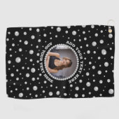 Personalized Photo with Pearls Circle on Black Golfhanddoek (Horizontaal)