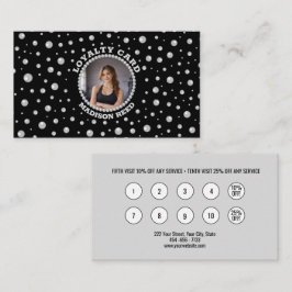 Personalized Photo with Pearls Circle on Black Klantenkaartje