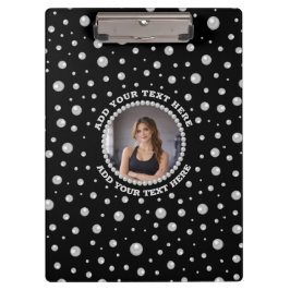 Personalized Photo with Pearls Circle on Black Klembord