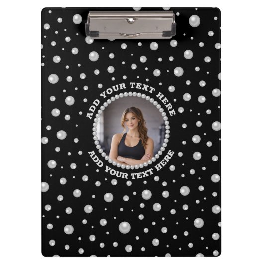 Personalized Photo with Pearls Circle on Black Klembord (Voorkant)