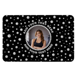 Personalized Photo with Pearls Circle on Black Magneet