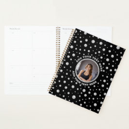 Personalized Photo with Pearls Circle on Black Planner