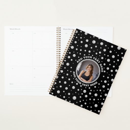 Personalized Photo with Pearls Circle on Black Planner (Display)