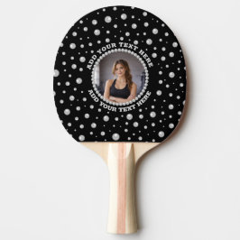 Personalized Photo with Pearls Circle on Black Tafeltennisbatje