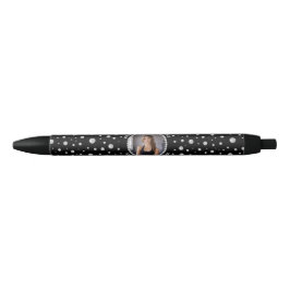 Personalized Photo with Pearls Circle on Black Zwarte Inkt Pen