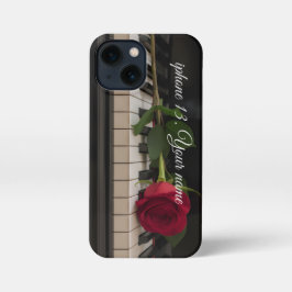 Personalized Piano with a red rose - romantic  iPhone 13 Mini Hoesje