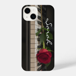 Personalized Piano with a red rose - romantic iPhone 14 Hoesje
