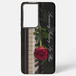 Personalized Piano with a red rose - romantic Samsung Galaxy Hoesje