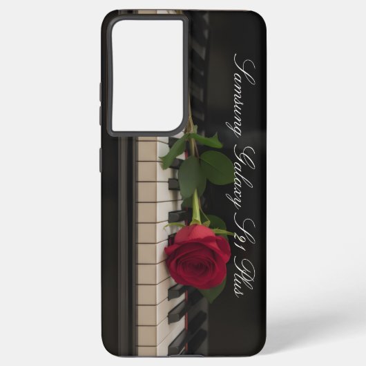 Personalized Piano with a red rose - romantic Samsung Galaxy Hoesje (Achterkant)