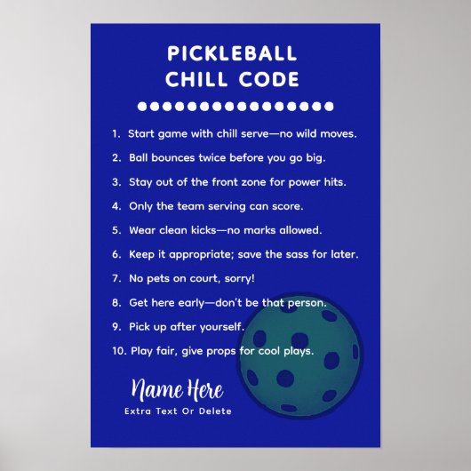 Personalized Pickleball Rules CHILL CODE Poster (Voorkant)