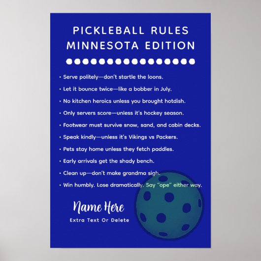 Personalized Pickleball Rules Minnesota Edition Poster (Voorkant)
