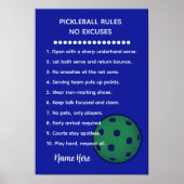 Personalized Pickleball Rules NO EXCUSES Gift Poster (Voorkant)