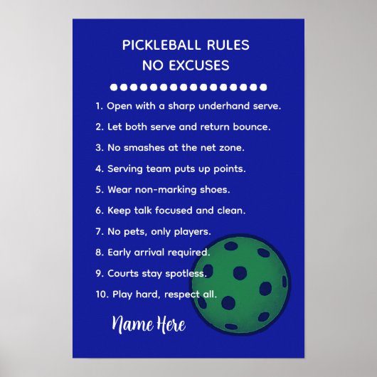 Personalized Pickleball Rules NO EXCUSES Gift Poster (Voorkant)