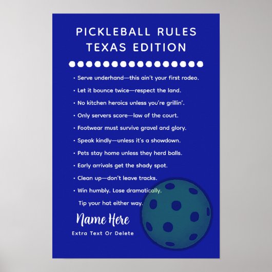 Personalized Pickleball Rules Texas Edition Poster (Voorkant)