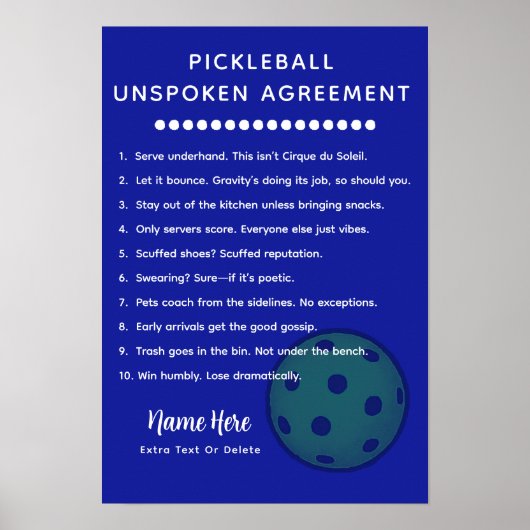 Personalized Pickleball Rules UNSPOKEN Poster (Voorkant)