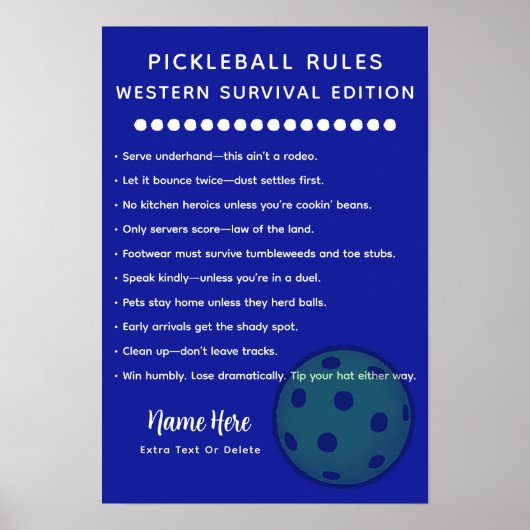 Personalized Pickleball Rules Western Survival Poster (Voorkant)