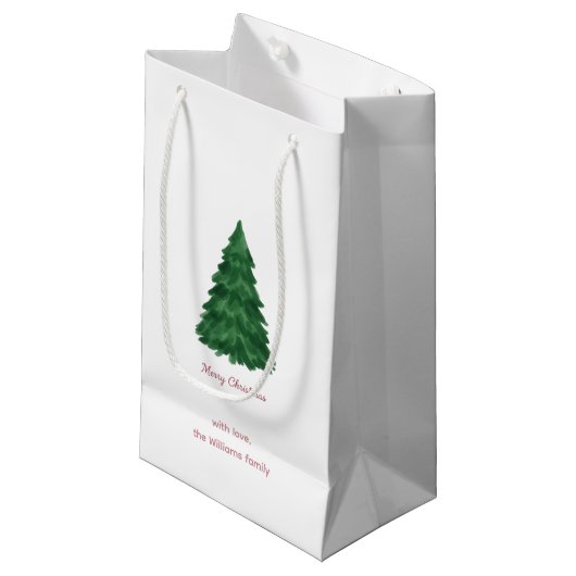 Personalized Pine Tree Merry Christmas Gift Bag Klein Cadeauzakje (Voorkant Gekanteld)