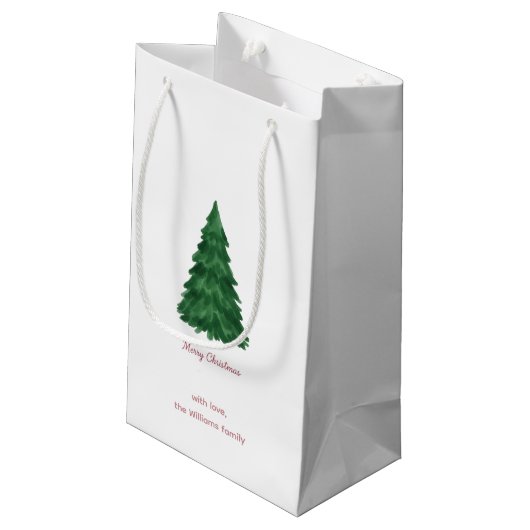 Personalized Pine Tree Merry Christmas Gift Bag Klein Cadeauzakje (Achterkant Gekanteld)