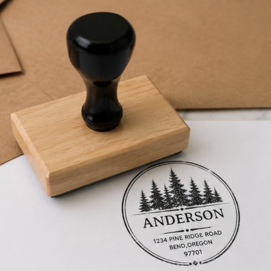 Personalized Pine Trees Return Address family name Rubberstempel