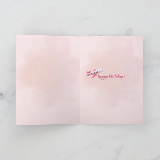 Personalized Pink Airplane Birthday Card Kaart (Binnen)