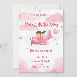 Personalized Pink Airplane Girl Birthday Invitatio Kaart