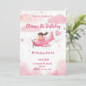 Personalized Pink Airplane Girl Birthday Invitatio Kaart (Staand voorkant)