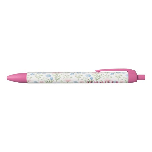 Personalized Pink and Blue Grandmillennial Floral Rode Inkt Pen (Bovenkant)