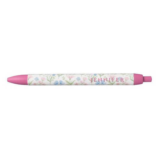Personalized Pink and Blue Grandmillennial Floral Rode Inkt Pen (Voorkant)