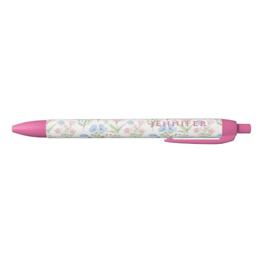 Personalized Pink and Blue Grandmillennial Floral Rode Inkt Pen (Bodem)