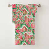 Personalized pink and green Christmas preppy towel Bad Handdoek (Insitu)