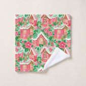 Personalized pink and green Christmas preppy towel Bad Handdoek (Wasdoekje)