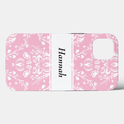 Personalized Pink and White Damask Case-Mate iPhone Case (Achterkant (horizontaal))
