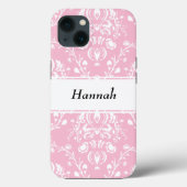 Personalized Pink and White Damask Case-Mate iPhone Case (Achterkant)
