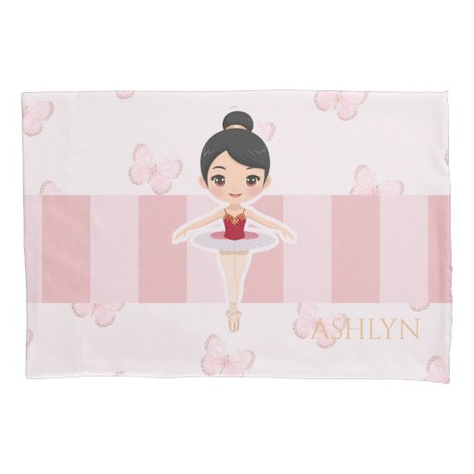 Personalized Pink Ballerina & Butterfly Kussensloop (Voorkant-Links)