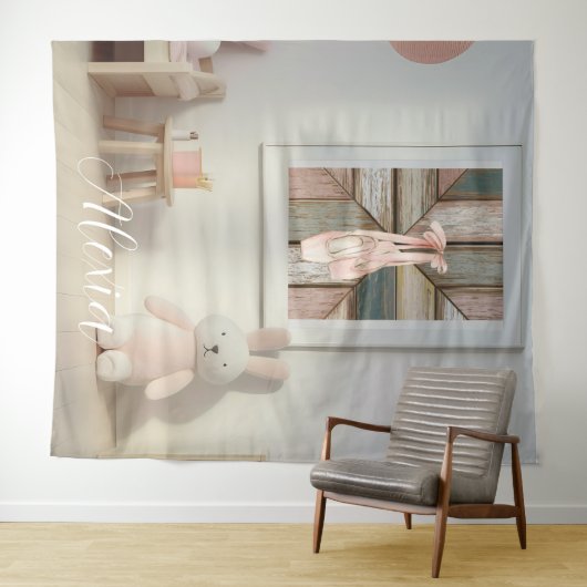 Personalized Pink Ballet Dance Studio Backdrop Wandkleed (In Situ (horizontaal))